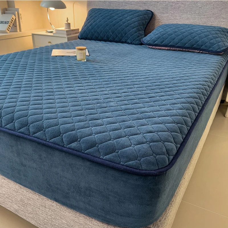 WASART Winter Warm Coral Fleece Mattress Protector Cover Quilted Thermal Elastic Fitted Sheet Luxury Double Bed Protection Pad