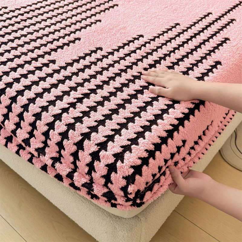 WASART Soft warm plush fitted sheet elastic mattress cover fluffy coral fleece jacquard bed linen winter luxury bedding 150x200