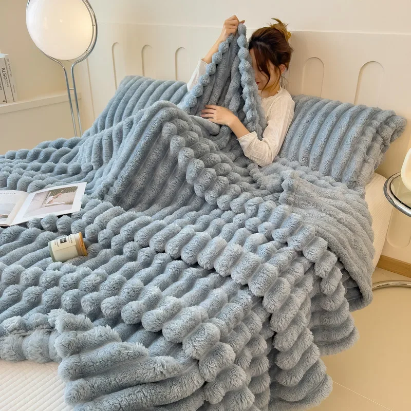 WASART Double-sided Imitation faux rabbit fur blanket autumn winter soft warm throw blanket warmth thick bed sheet extra large