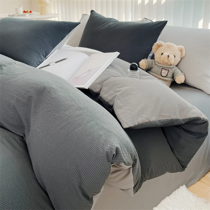 2025 Seersucker Bedding Set Duvet Cover Flat Sheet Pillowcase Bed Sheet Set Soft Comforter Cover Bed Linens Set Nordic Ins Style