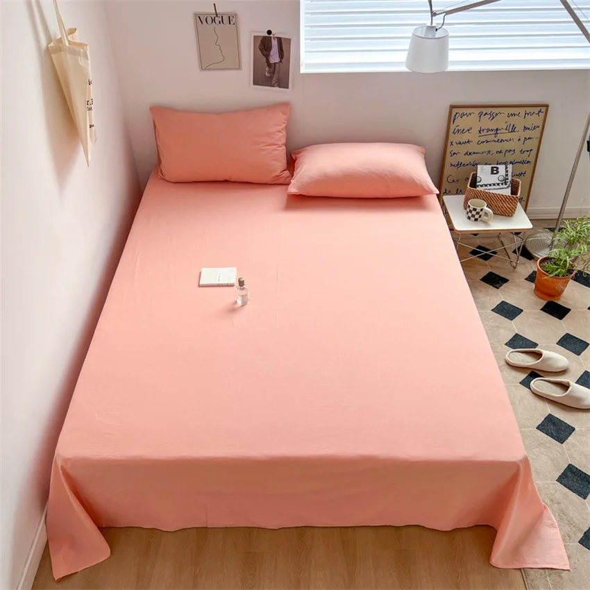 100% Pure Cotton Bedsheet 1pc Flat Sheets Nordic Grid Pattern Bed Sheet Soft Comfort Home Textile Without Pillowcase Multi-Size