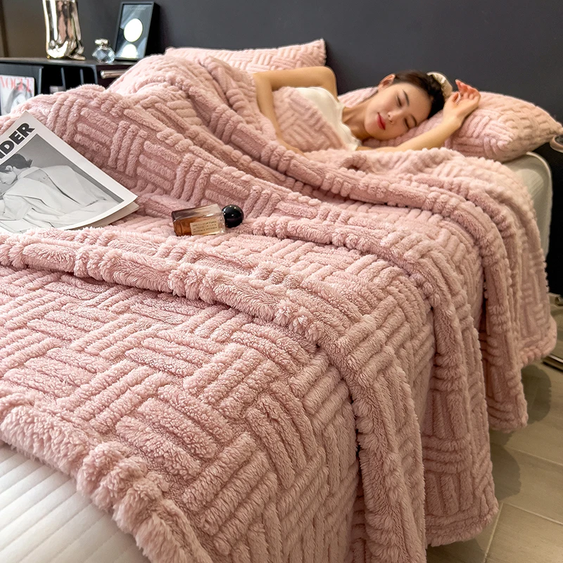 Thick Milk Velvet Warm Blanket for Winter Queen King Size Fleece Sherpa Comforter Cozy Soft Plush Blanket for Bed Sofa Throws