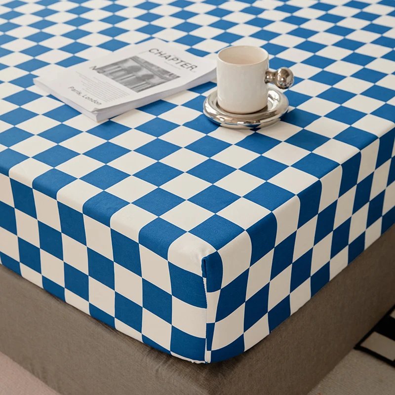 Cotton Fitted Sheet with Elastic Bands Non Slip Adjustable Mattress Cover for Double King Bed Non-Slip 140x200 160x200 200x200cm