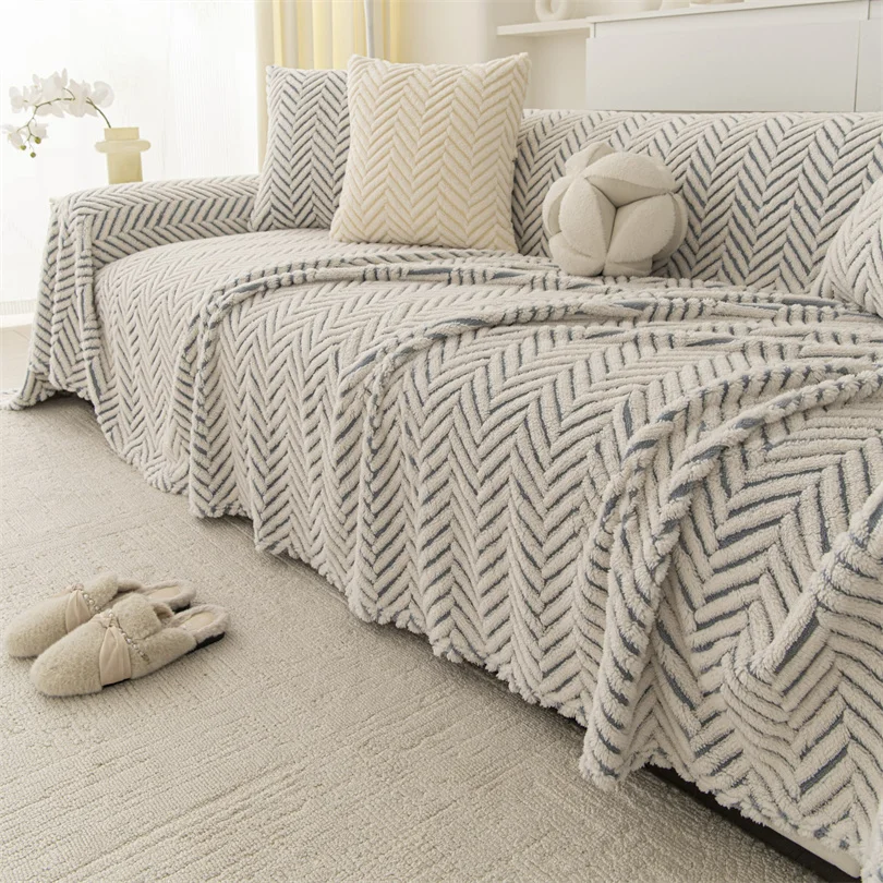 Minimalist Jacquard Plush Fleece Sofa Towel for Living Room Camping Picnic Large Size Blanket Thicken Sofa Cover All Inclusive