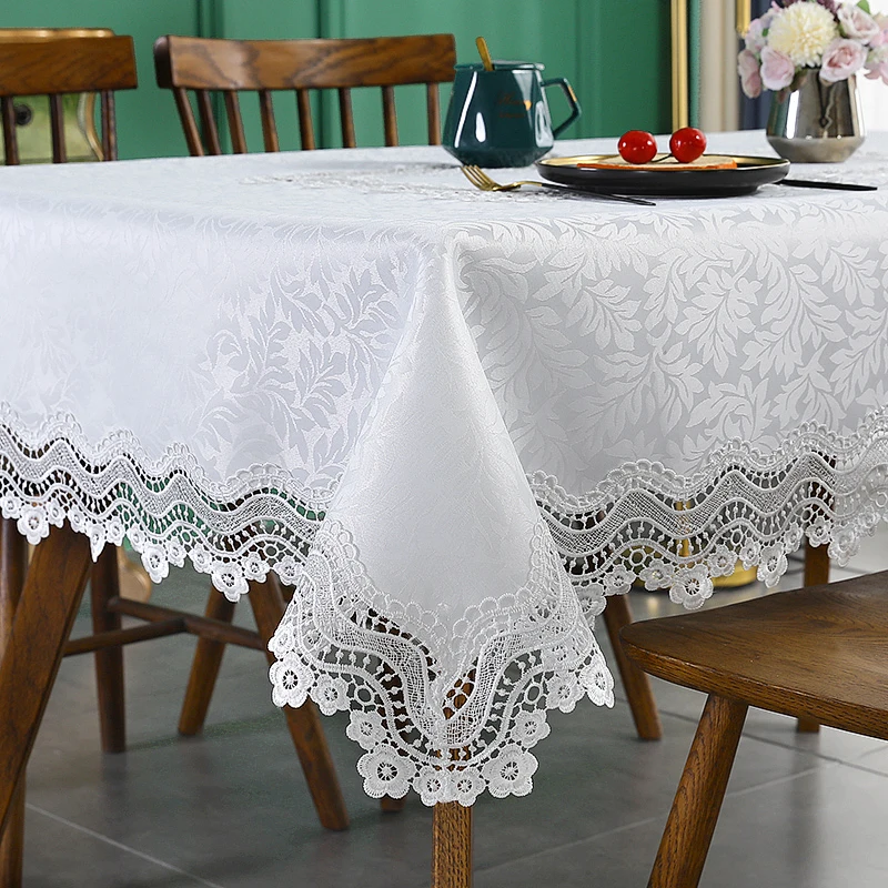 Battilo Rectangular Table Cloth For Elegant Dining Tables Luxury Embroidered Tablecloth White Table Cover Wedding Decoration