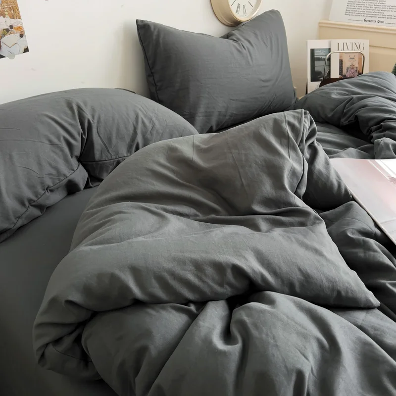 WASART Solid Color Washed Cotton 4-Piece Bedding Set Soft Durable Four Season Bed Sheets & Pillowcases for King Queen Full Size