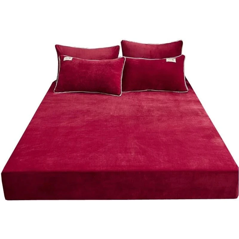 WASART Winter warm coral fleece fitted sheet elastic mattress protector cover couple 2 people luxury double bed bedsheet 150/180