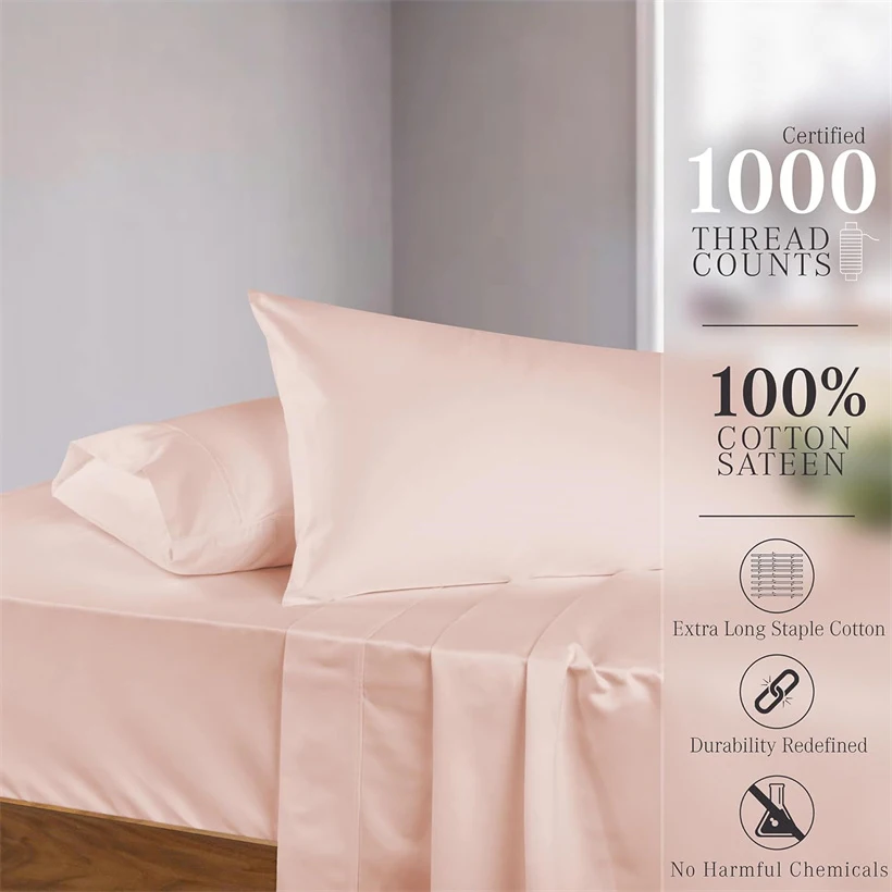 Soft Bed Sheet Set 100% Egyptian Cotton Bedding Set 1000TC 4/6pcs Bed Sheets Set Luxury Soft Fitted Sheet Bedsheet Pillowcase