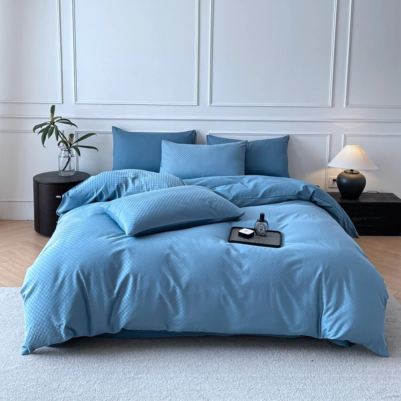 100% Cotton Jacquard Weave Luxury Bedding Set Solid Queen King Size Duvet Cover Flat/Fitted Bed Sheets Set Pillowcase Bed Linens