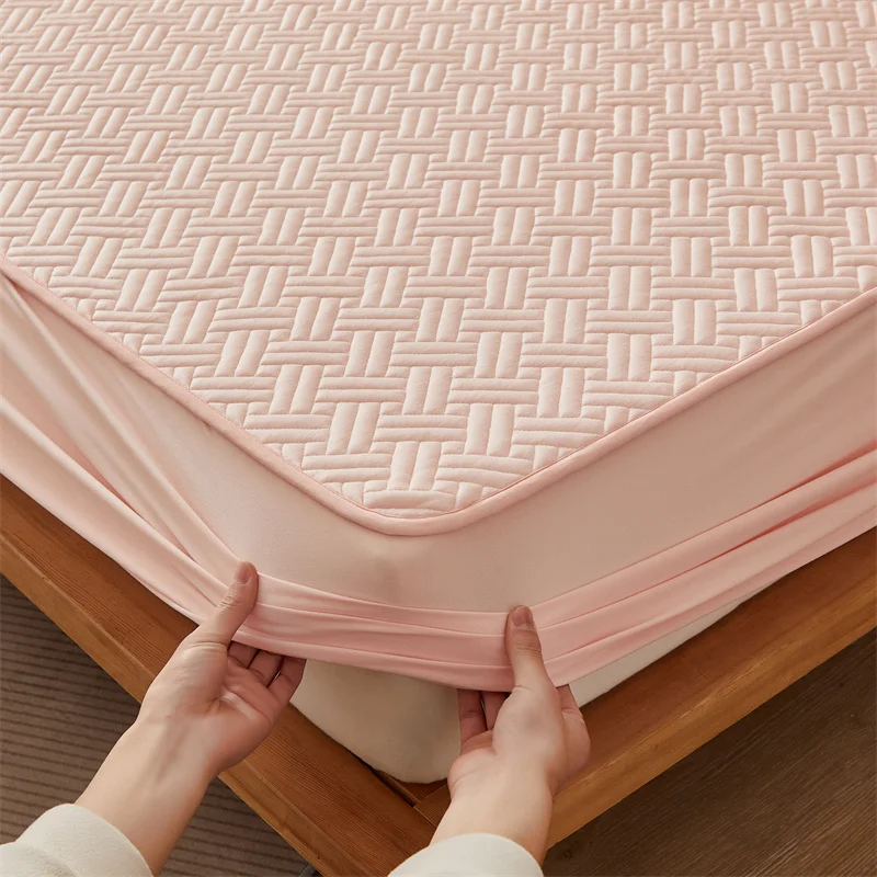 Cotton Quilted Mattress Pad Topper Soybean Microfiber Filling Anti-bacterial Queen King Size Bed Pad Protector Cover Fittedsheet