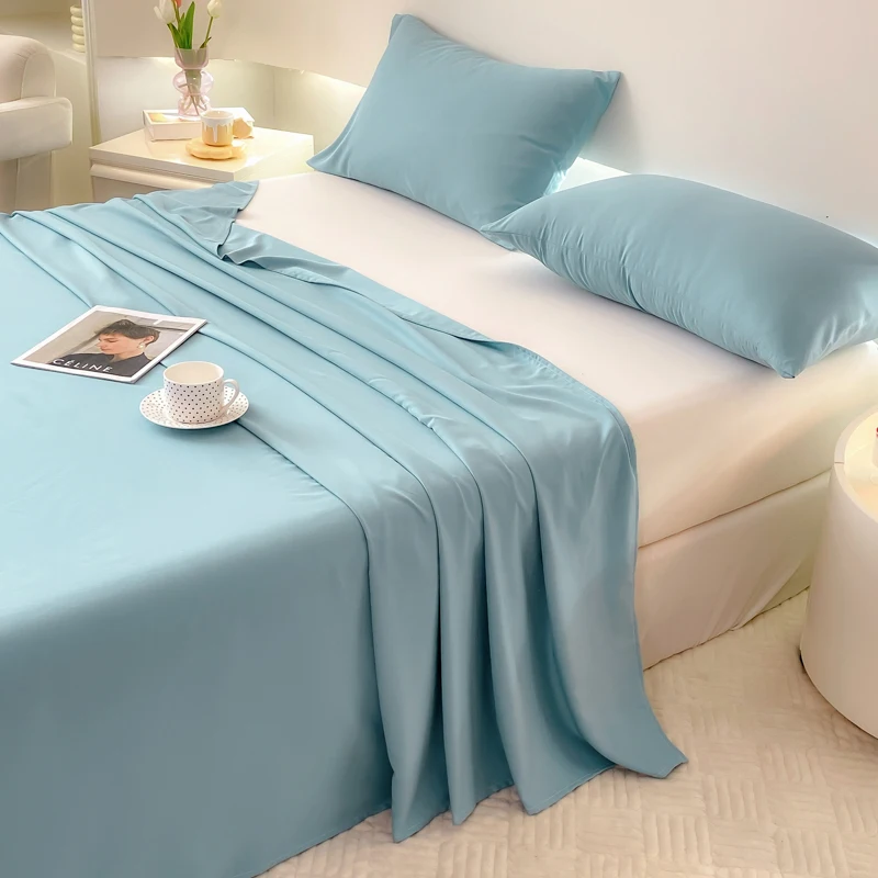 WASART Solid color polyester flat bed sheet set 230x250 summer couple room 2 seater bed linen luxury single double bed king size