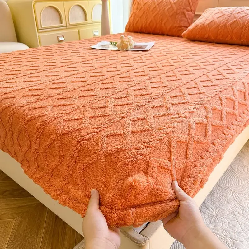 WASART Fluffy plush fitted sheet elastic mattress protector cover warm winter bed linen couple double bed bedding king size
