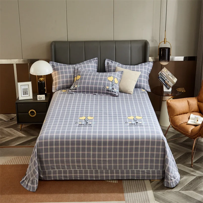 Egyptian Cotton Brushed Flat Bed Sheet Luxury Bed Cover Euro Style Thicken Soft Bed Linens Double Queen King Size(No Pillowcase)