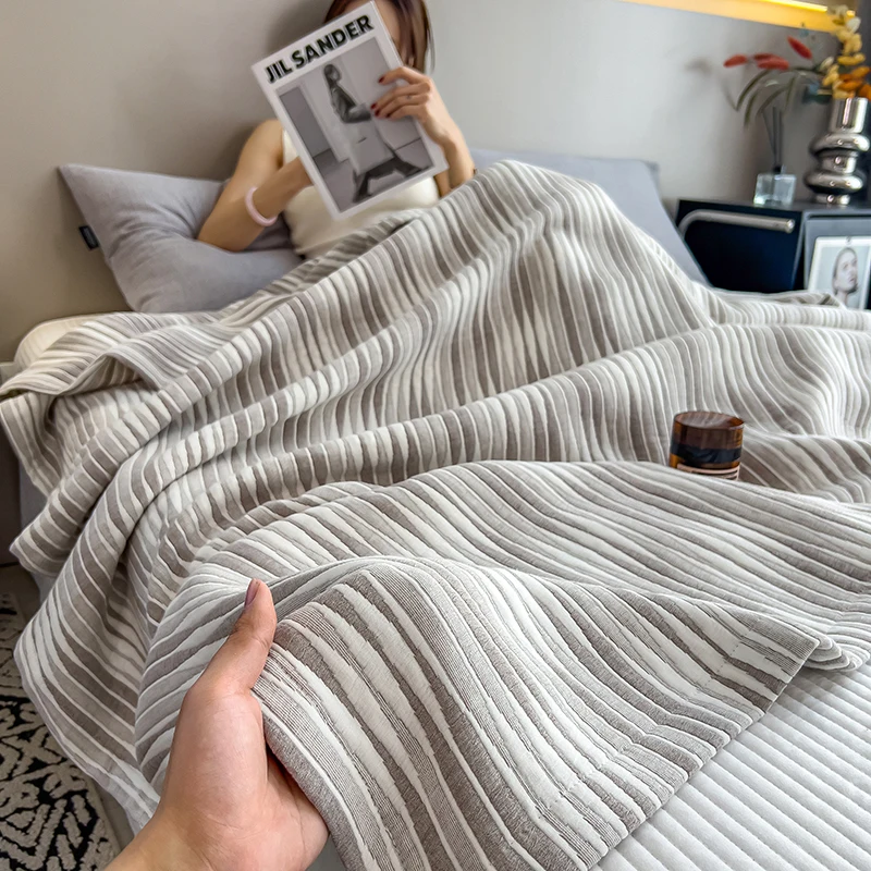 Luxury 100% Cotton Throw Blanket for Single Queen King Bed All Season Pure Cotton Blankets Cozy Soft Breathable Thermal Blankets