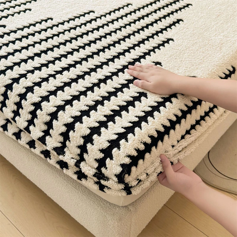 WASART Soft warm plush fitted sheet elastic mattress cover fluffy coral fleece jacquard bed linen winter luxury bedding 150x200