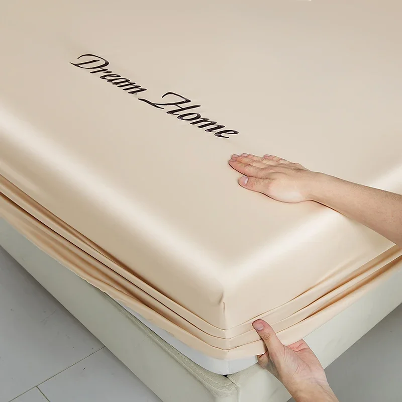 WASART Smooth satin rayon fitted sheet mattress cover summer bedspreads solid silky embroidery couple luxury double bed bedsheet