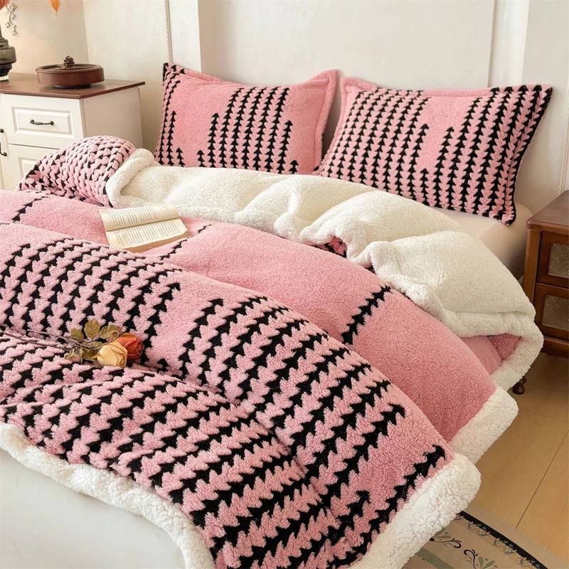 WASART Winter warm coral fleece Jacquard duvet cover fluffy plush luxury double bed couple quilt cover 220x240 cozy bedding set