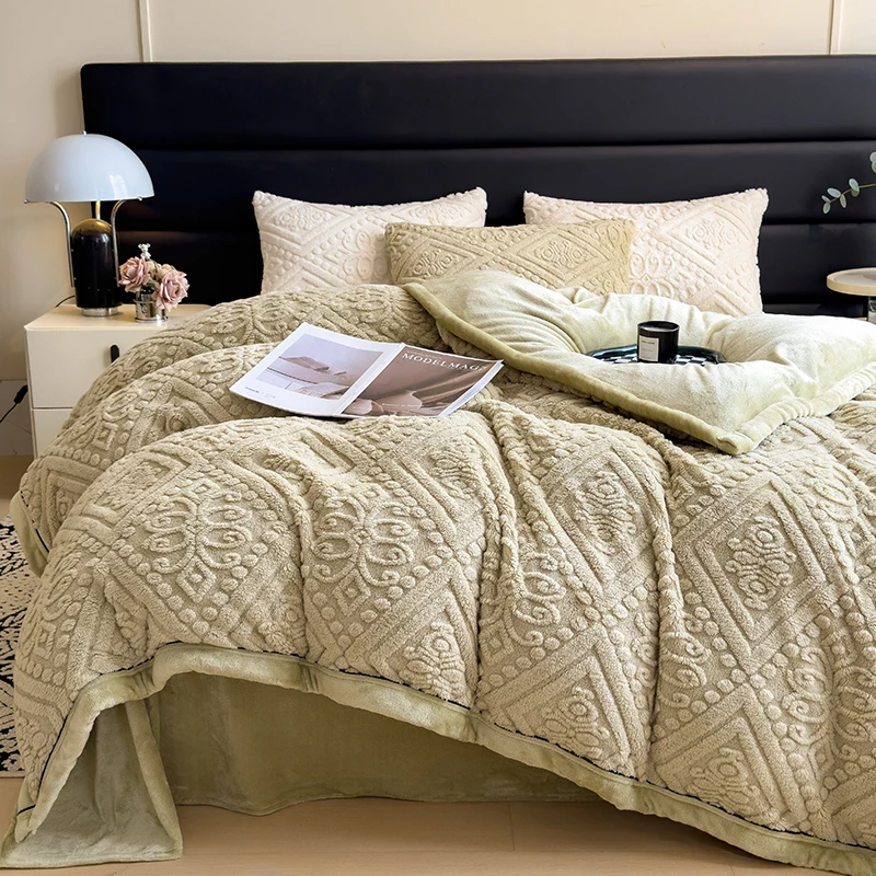 Solid Color Milk Velvet 4pcs Bedding Set with Quilt Cover Bed Sheet Pillowcase Luxury Thick Warm Duvet Cover Set Soft Bed Sets