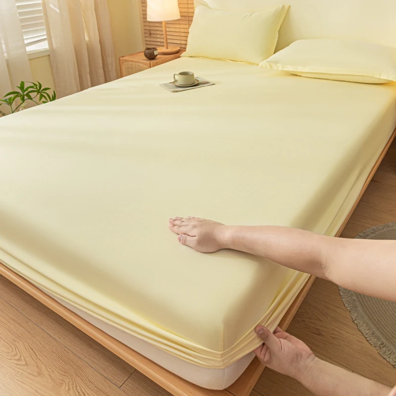 WASART Elastic Fitted Sheet Mattress Protector Solid Color Queen King Size Bed Cover Hypoallergenic Breathable Bedsheet 150x200