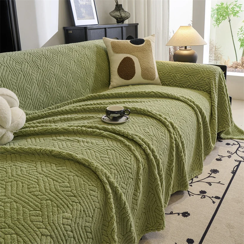 Wave Striped Sofa Cover Thicken Plush Velvet Sofa Towel Covers Ultra Soft Non-slip Couch Slipcovers Sofa Mat for Living Room