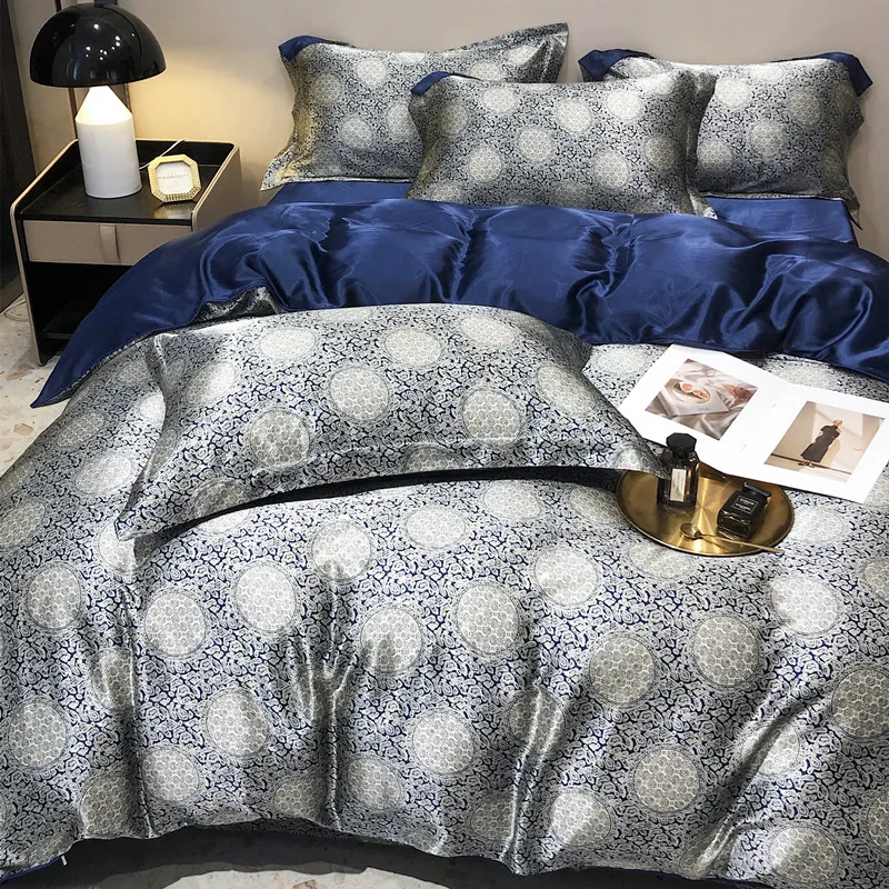 Floral Mulberry Silk Bedding Set with Duvet Cover Bed Sheet Luxury High-end Quilt Cover Fitted/Flat Bedsheet Double Queen Size